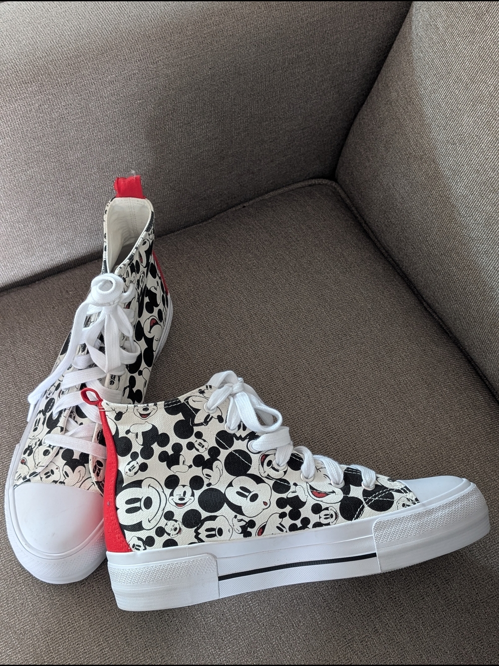 DisneyBrand White Canvas Mickey Mouse Printed High-Tops with Black & Red Accents